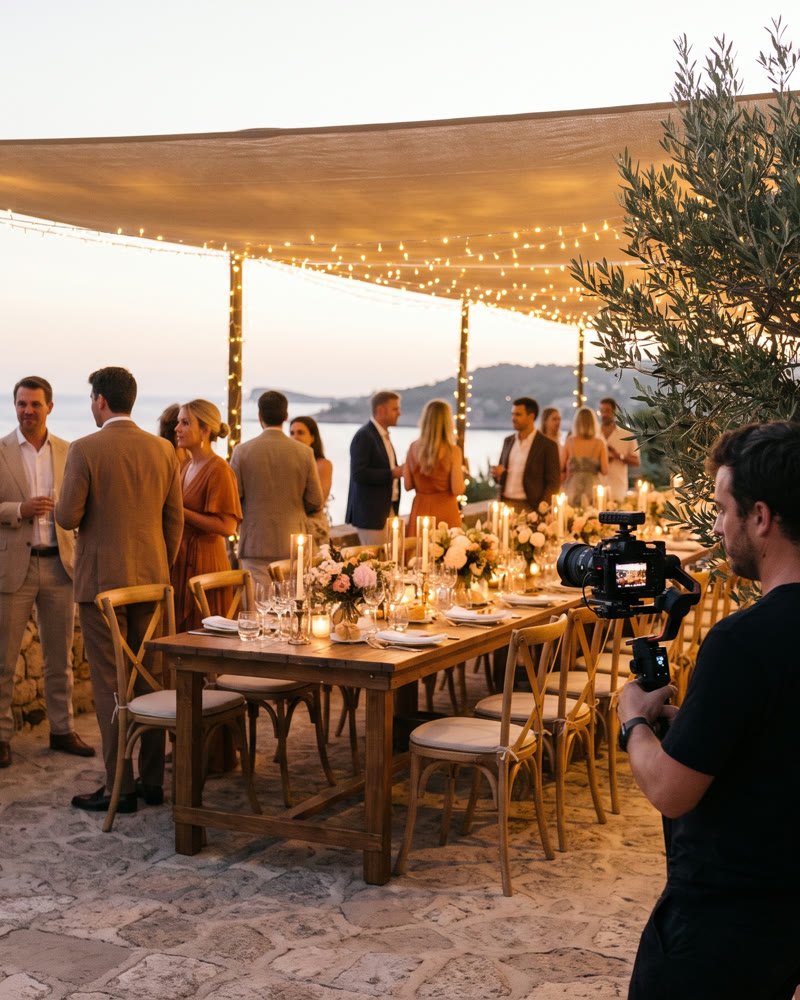 Intimate private event videography film still, Mallorca